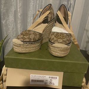 Gucci AnkleTie Wedge Espadrille Sandals